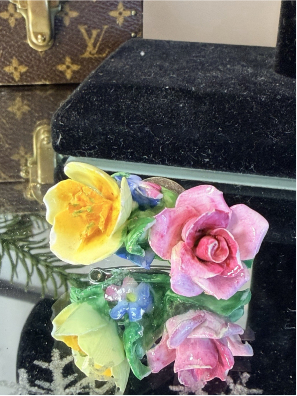 Vintage Coalport China Flower Shawl Brooch Pin Made in England 1.5”